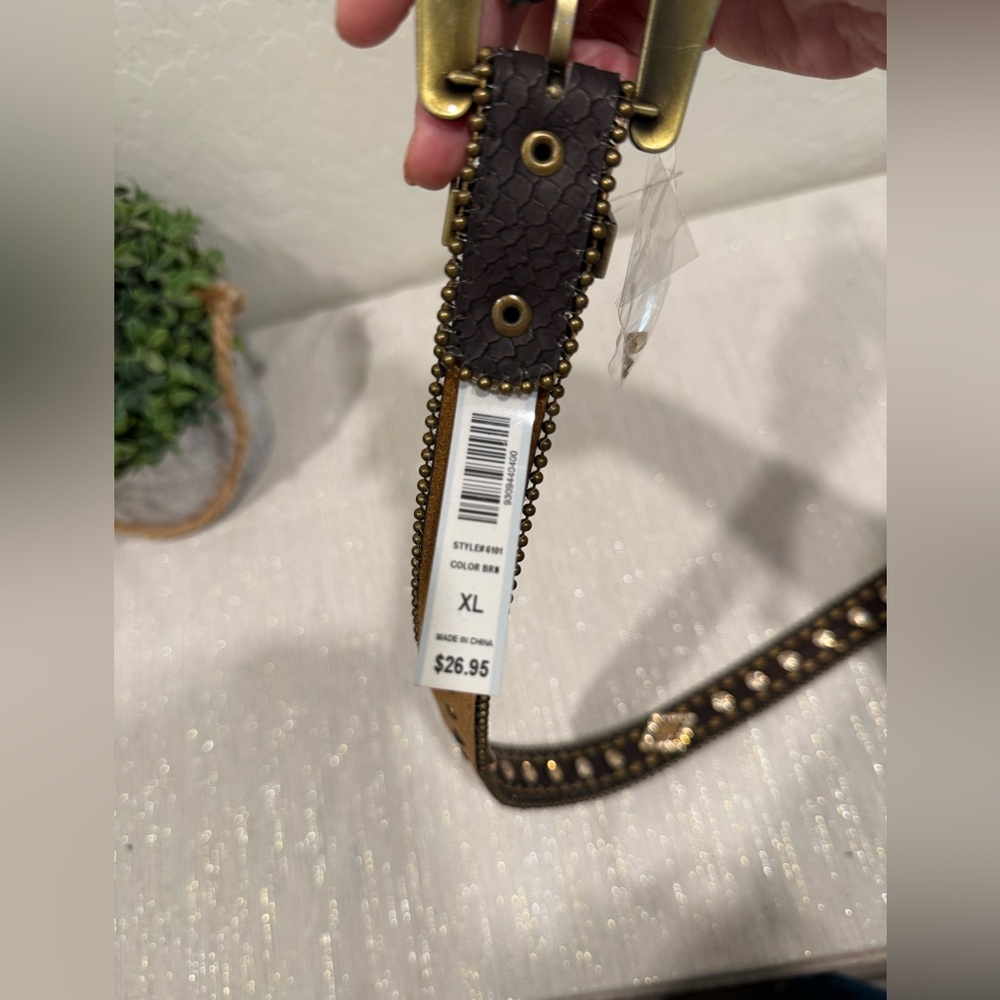 BUCKLE Brown and Gold Embellished Belt - NEW w/ Tags- XL - Picture 4 of 5